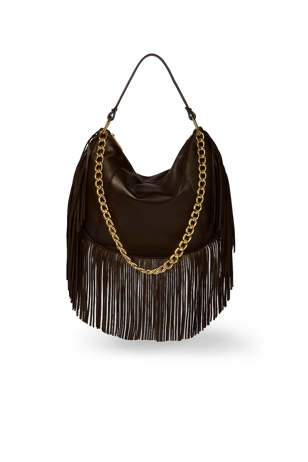 Kate – Hobo bag in pelle con frange lunghe e catena dorata removibile