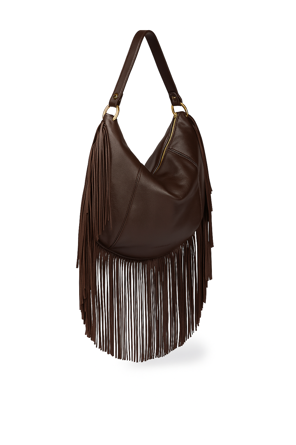 Kate – Hobo bag in pelle con frange lunghe e catena dorata removibile