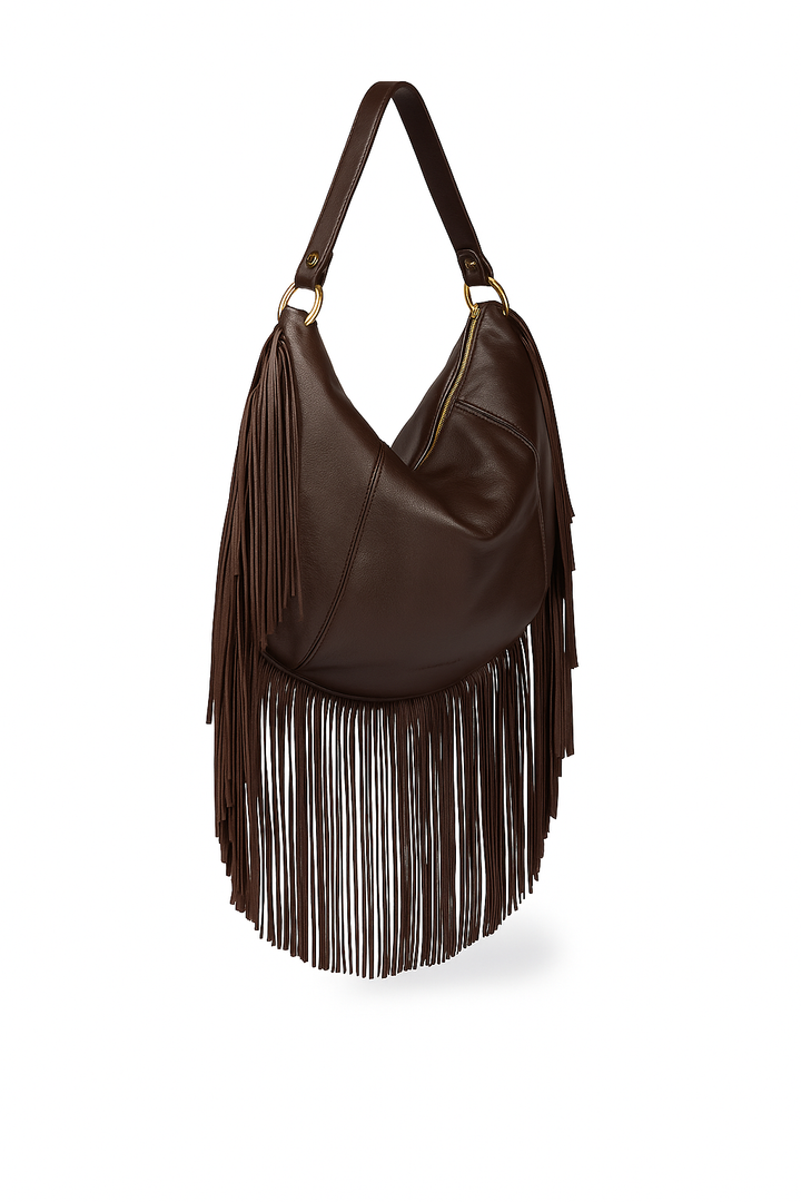 Kate – Hobo bag in pelle con frange lunghe e catena dorata removibile