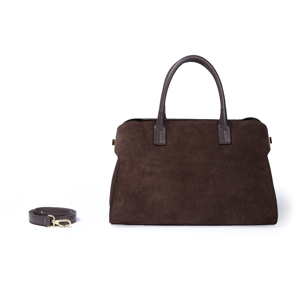 Elodie Suede bowling medium borsa a mano in pelle con tracolla staccabile e regolabile