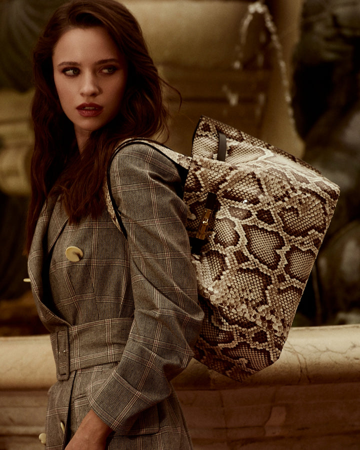 Sveva Maxi in genuine python leather with logo jacquard shoulder strap and black leather details