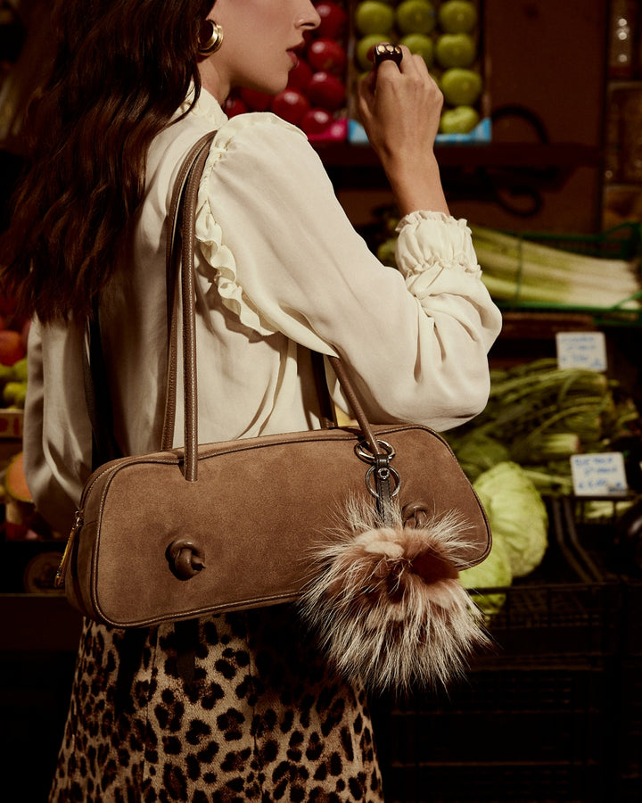 Grace Suede – Borsa Allungata in Pelle di Vitello Scamosciata Ice Blue