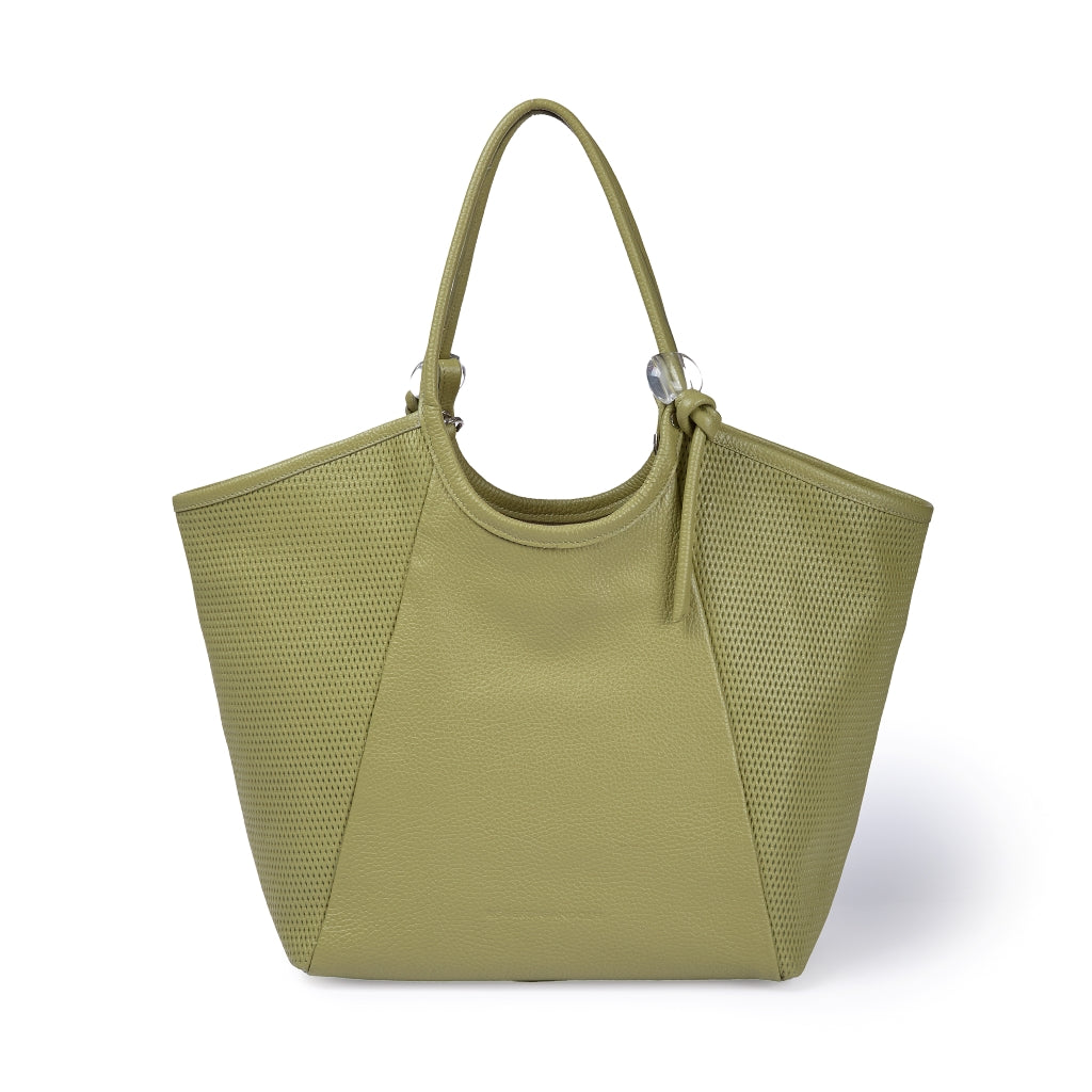 Gaia Shopper – Grained and Micro-Perforated Leather Bag with Adjustable Handles and Internal Divider