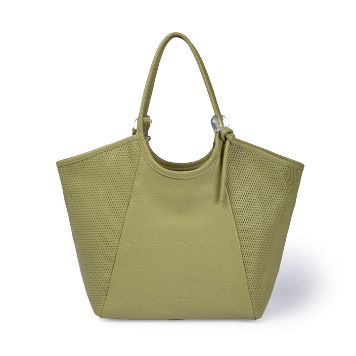 Gaia Shopper – Grained and Micro-Perforated Leather Bag with Adjustable Handles and Internal Divider