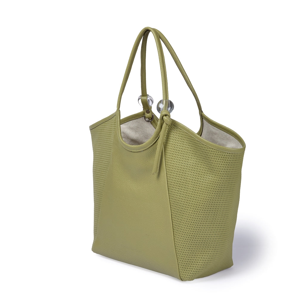 Gaia Shopper – Grained and Micro-Perforated Leather Bag with Adjustable Handles and Internal Divider