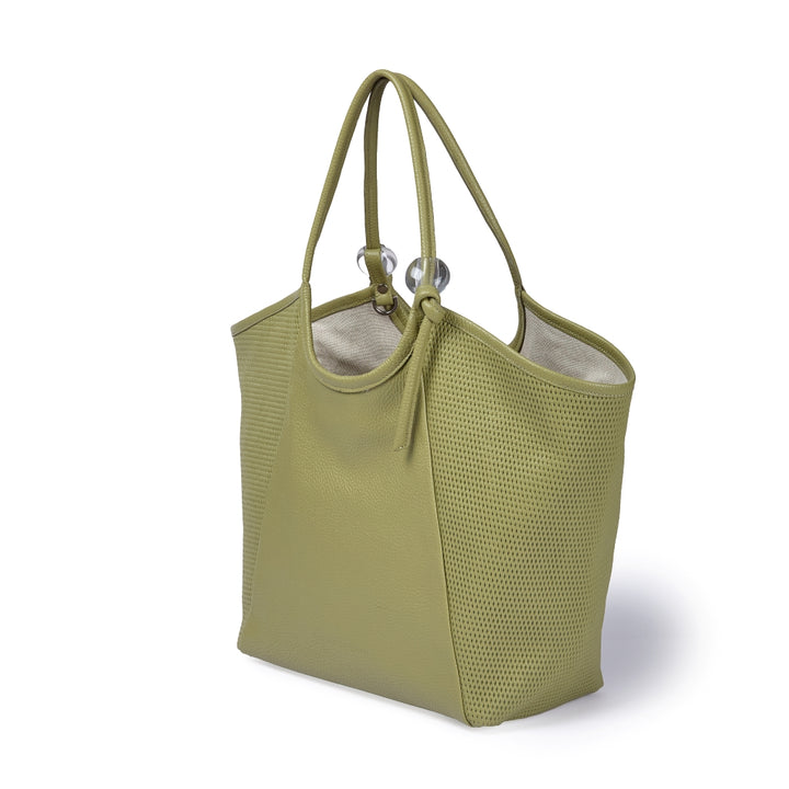 Gaia Shopper – Grained and Micro-Perforated Leather Bag with Adjustable Handles and Internal Divider