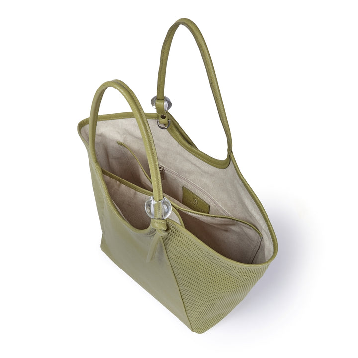 Gaia Shopper – Grained and Micro-Perforated Leather Bag with Adjustable Handles and Internal Divider