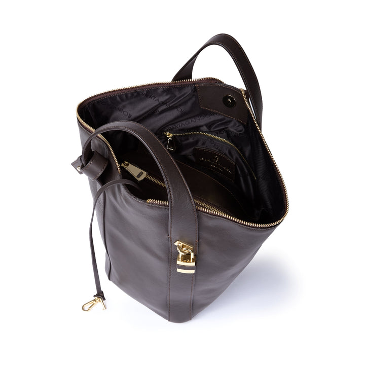 Amina small leather handbag with wrapped tubular handle and detachable shoulder strap