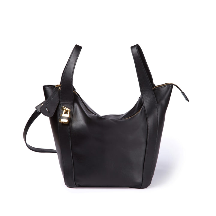Amina small leather handbag with wrapped tubular handle and detachable shoulder strap