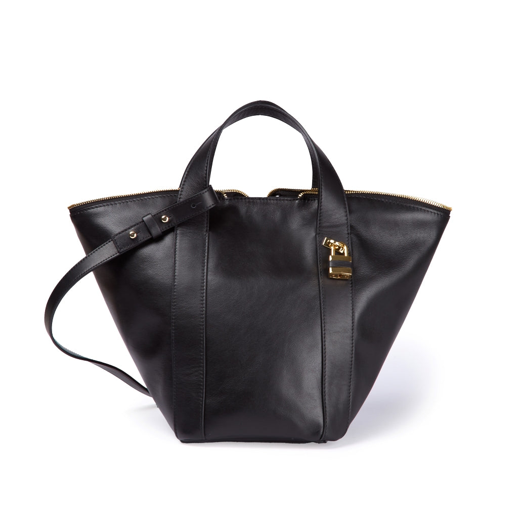 Amina small leather handbag with wrapped tubular handle and detachable shoulder strap