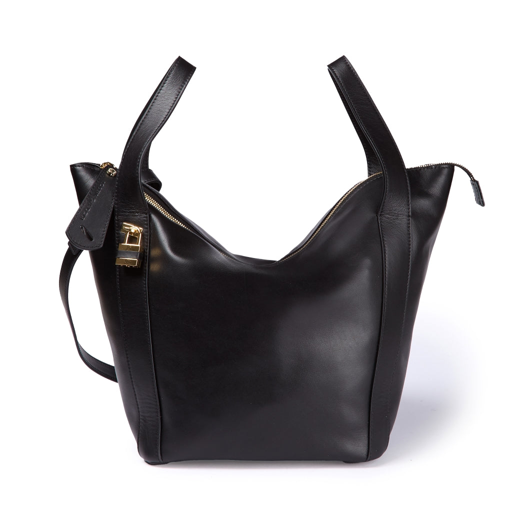 Amina small leather handbag with wrapped tubular handle and detachable shoulder strap