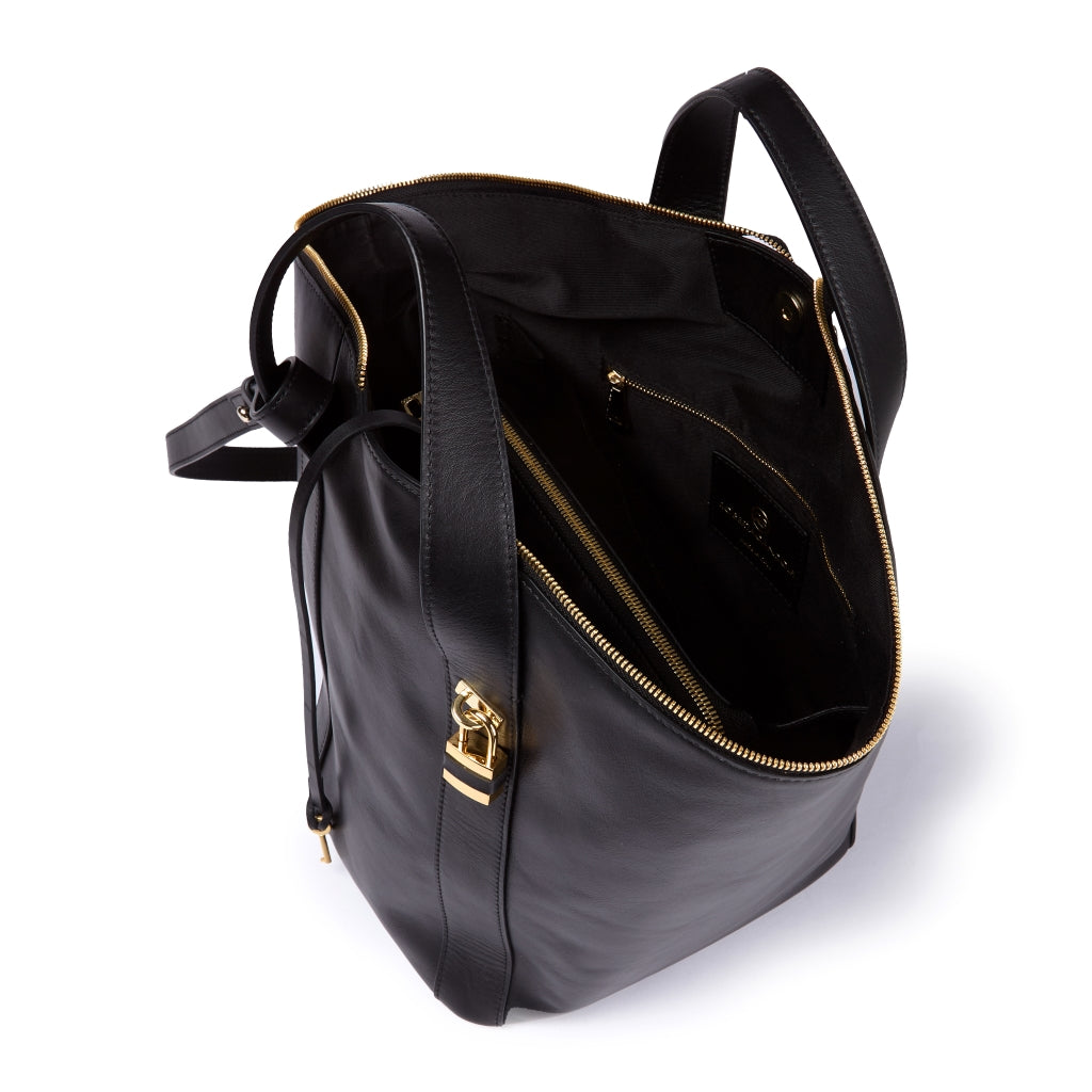 Amina small leather handbag with wrapped tubular handle and detachable shoulder strap