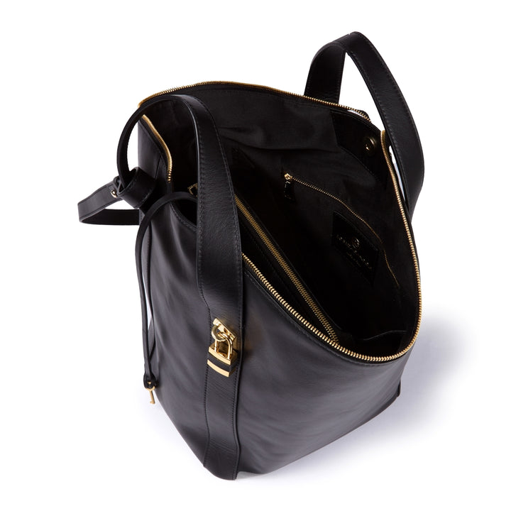 Amina small leather handbag with wrapped tubular handle and detachable shoulder strap