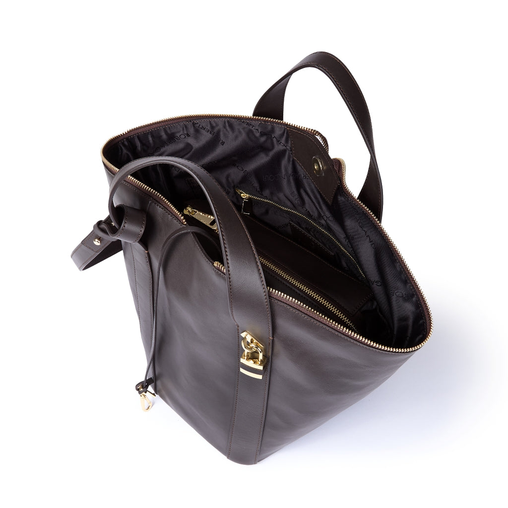 Amina small leather handbag with wrapped tubular handle and detachable shoulder strap