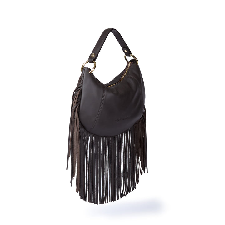 Kate small – Hobo bag in pelle con frange lunghe e catena dorata removibile