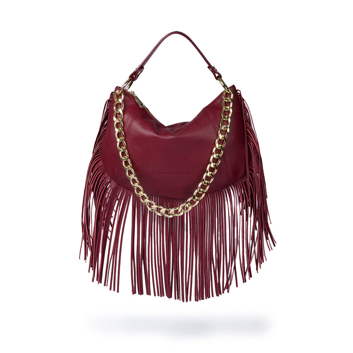 Kate small – Hobo bag in pelle con frange lunghe e catena dorata removibile