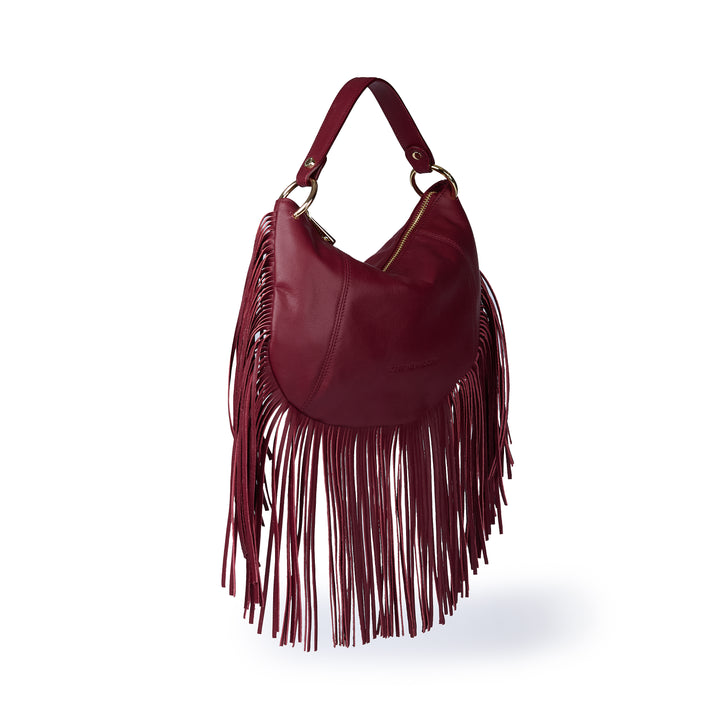 Kate small – Hobo bag in pelle con frange lunghe e catena dorata removibile
