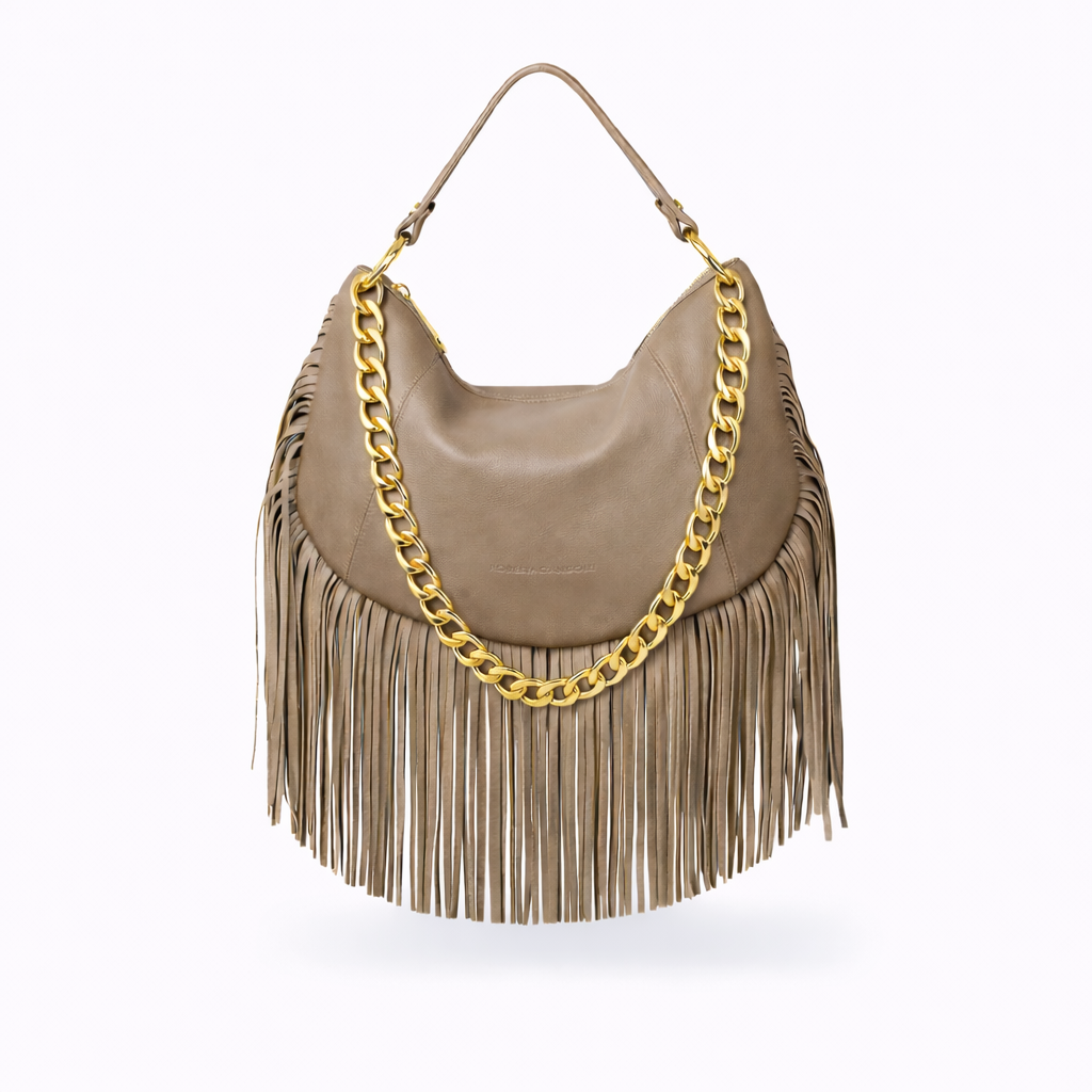 Kate small – Hobo bag in pelle con frange lunghe e catena dorata removibile