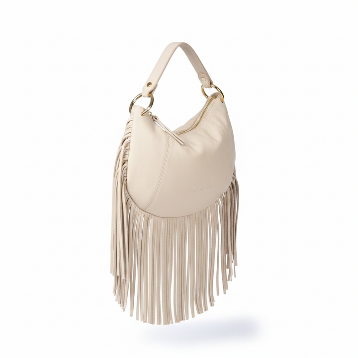 Kate small – Hobo bag in pelle con frange lunghe e catena dorata removibile