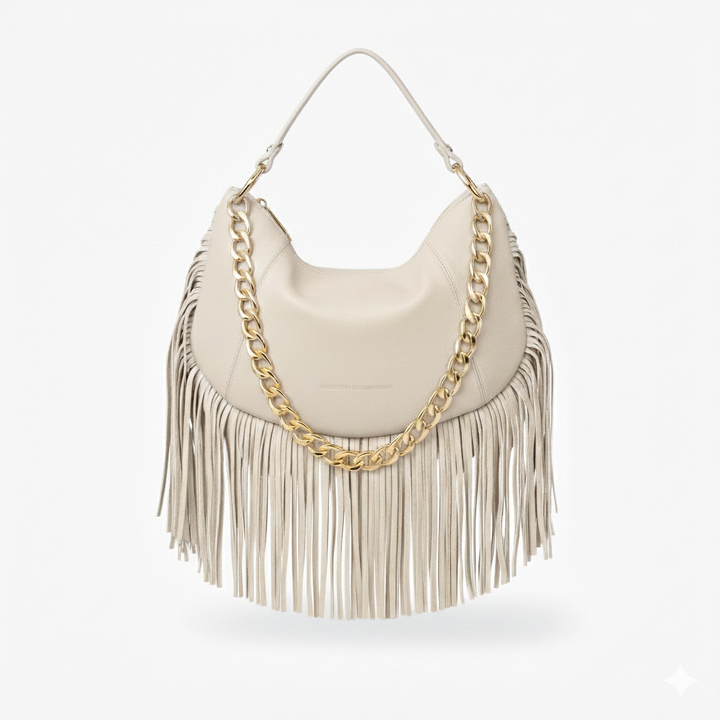 Kate small – Hobo bag in pelle con frange lunghe e catena dorata removibile