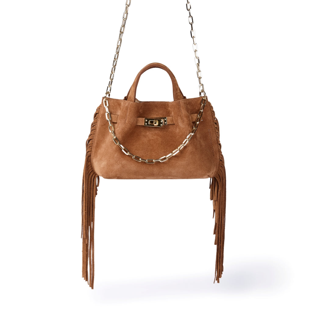 Sveva Mini Suede Fringes – Suede handbag with fringes and turn-lock closure