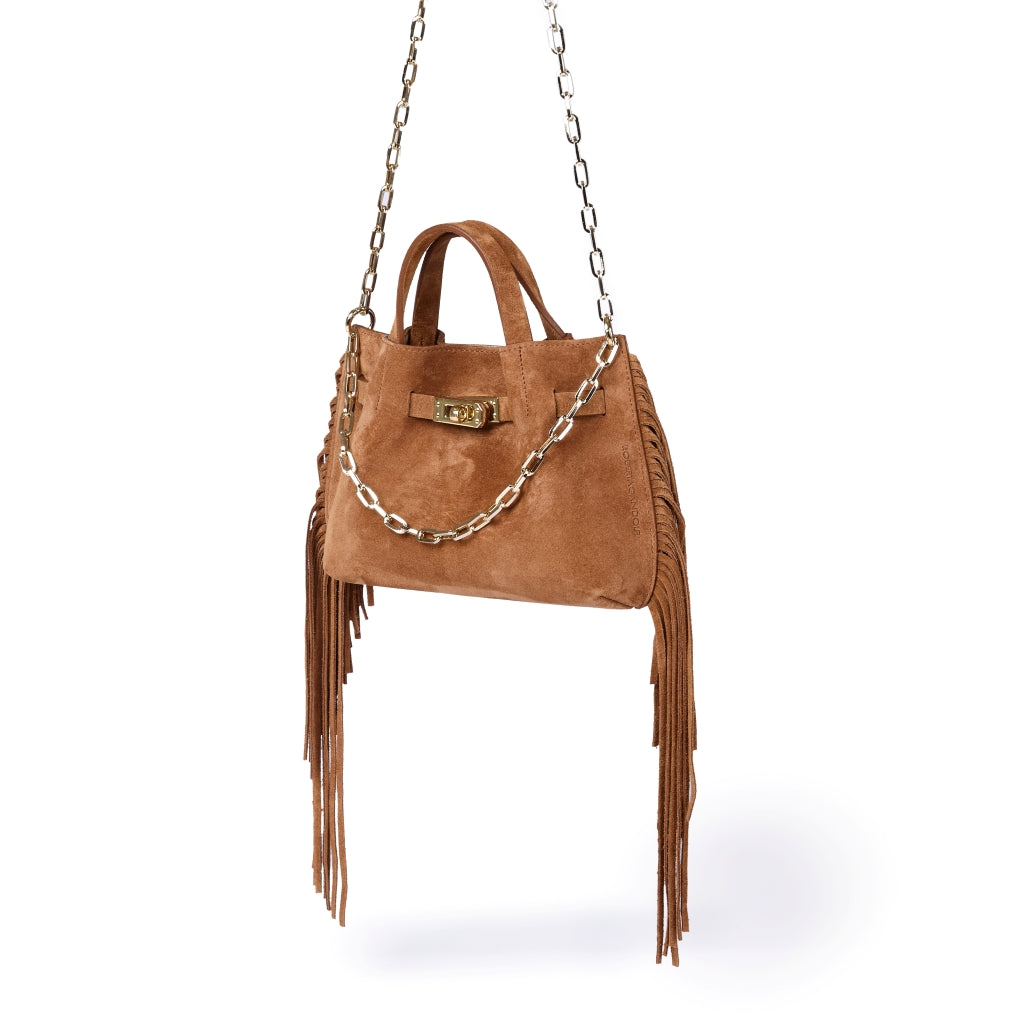 Sveva Mini Suede Fringes – Suede handbag with fringes and turn-lock closure