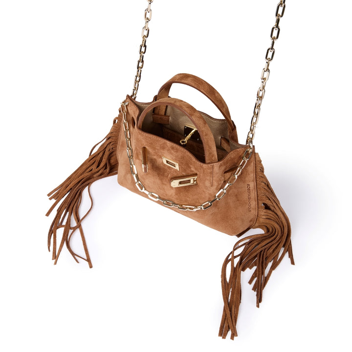 Sveva Mini Suede Fringes – Suede handbag with fringes and turn-lock closure