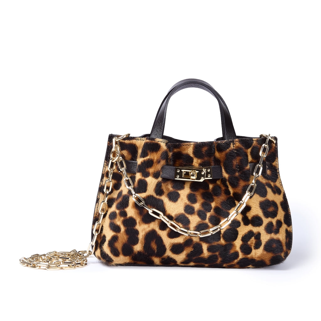 Sveva Mini Pony – Leather and Pony Hair Bag with Chain Shoulder Strap