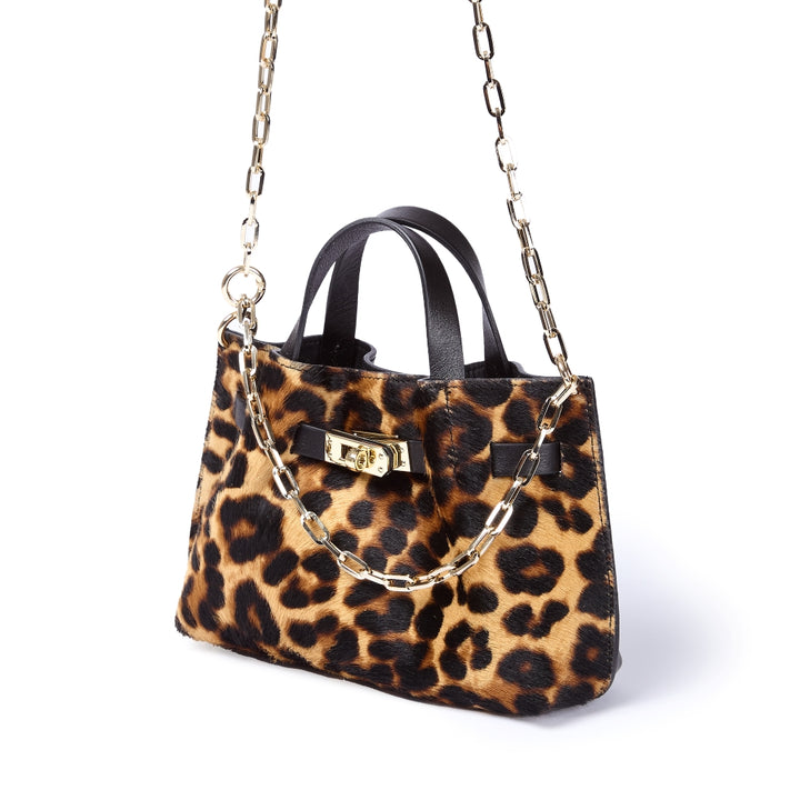 Sveva Mini Pony – Leather and Pony Hair Bag with Chain Shoulder Strap