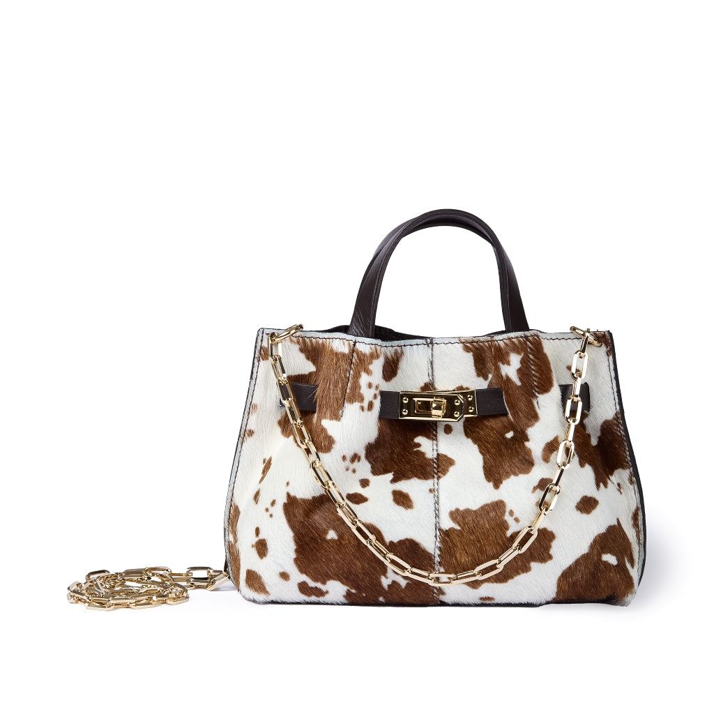 Sveva Mini Pony – Leather and Pony Hair Bag with Chain Shoulder Strap