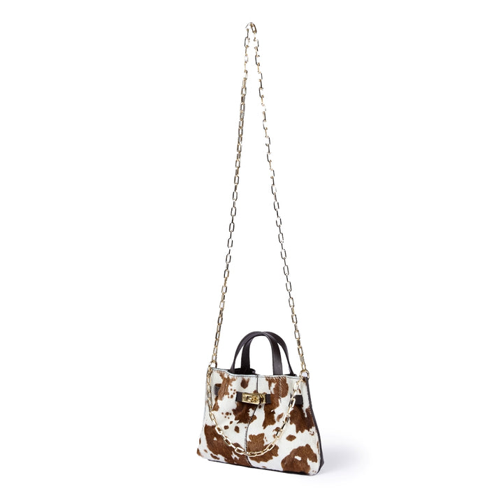 Sveva Mini Pony – Leather and Pony Hair Bag with Chain Shoulder Strap