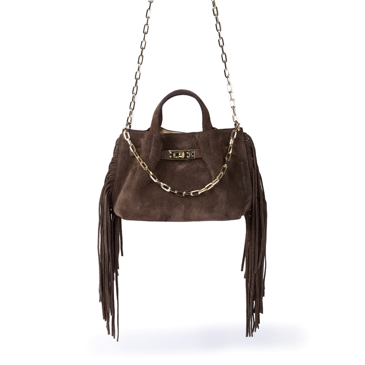 Sveva Mini Suede Fringes – Suede handbag with fringes and turn-lock closure