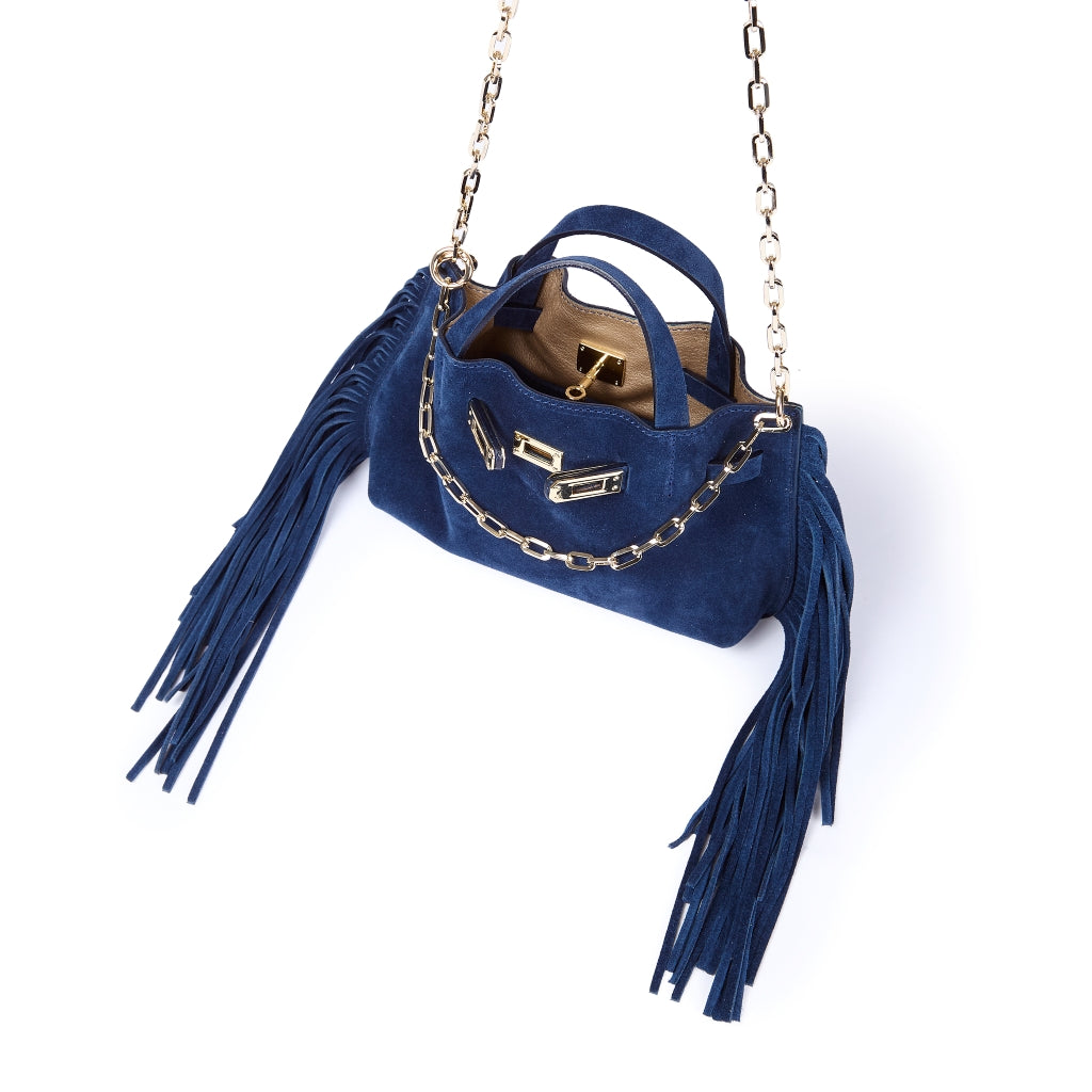 Sveva Mini Suede Fringes – Borsa a mano in pelle scamosciata con frange e chiusura girello (