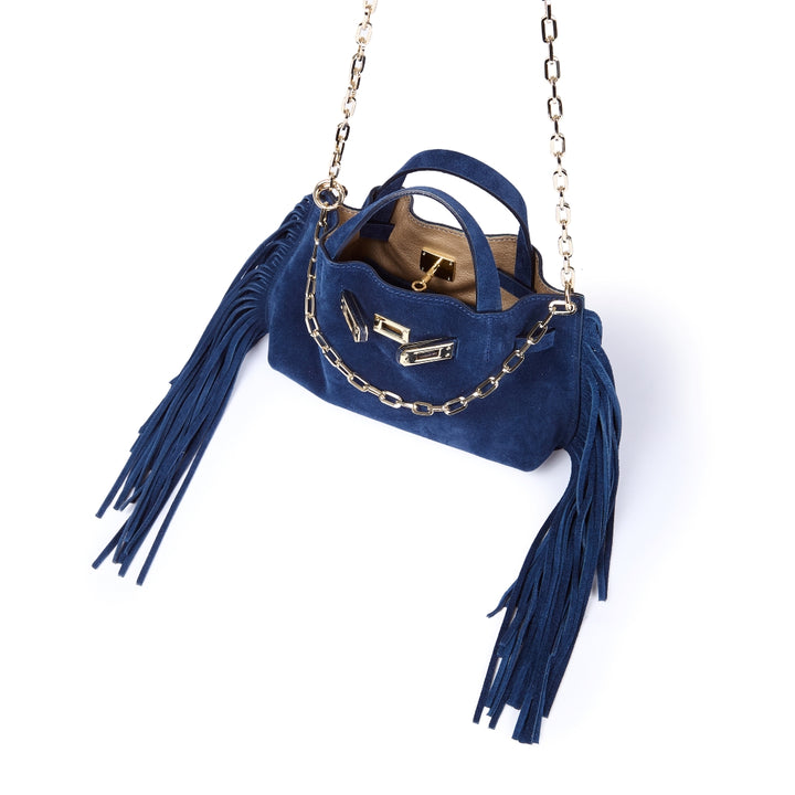 Sveva Mini Suede Fringes – Borsa a mano in pelle scamosciata con frange e chiusura girello (