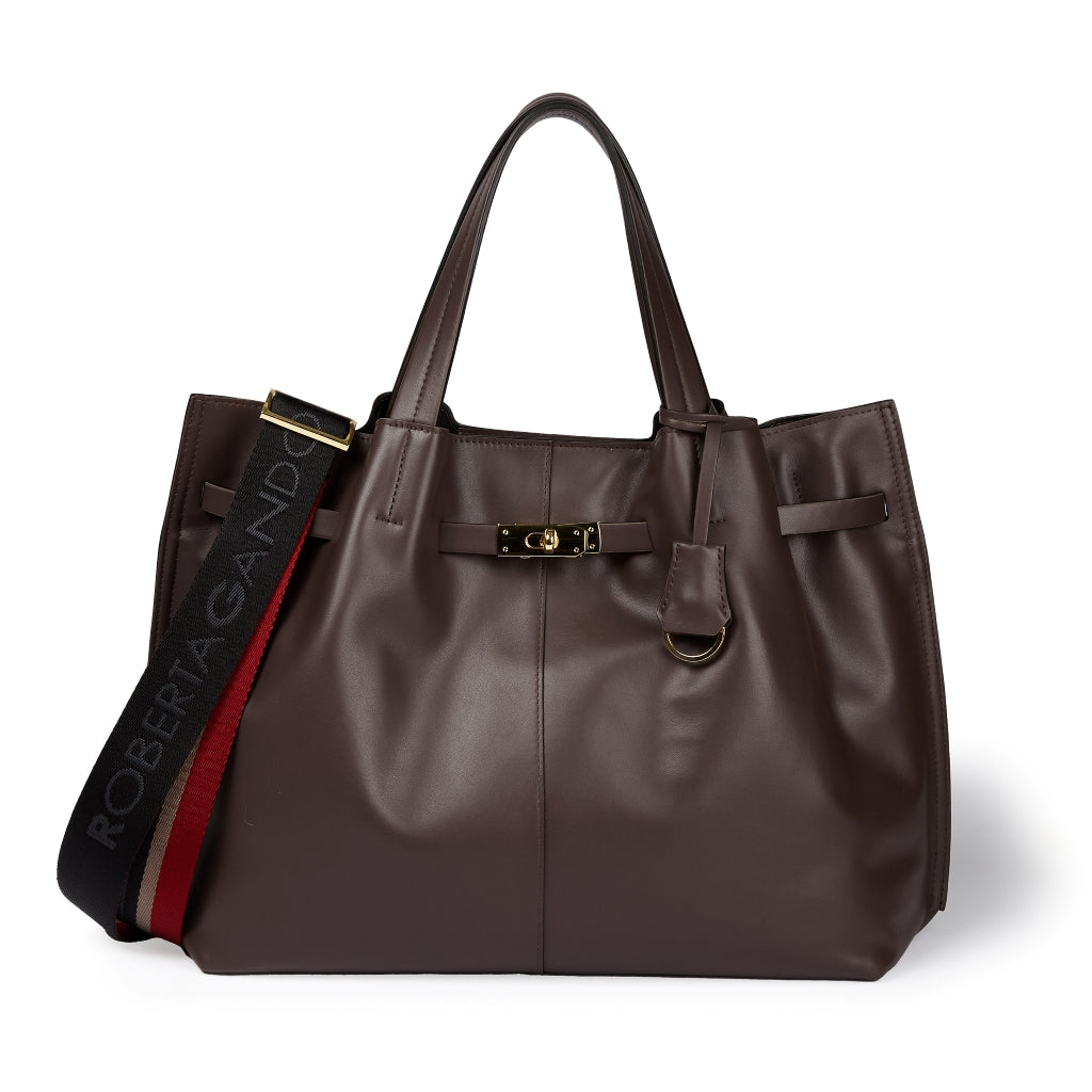 Sveva maxi leather handbag with organized interior and turn-lock closure