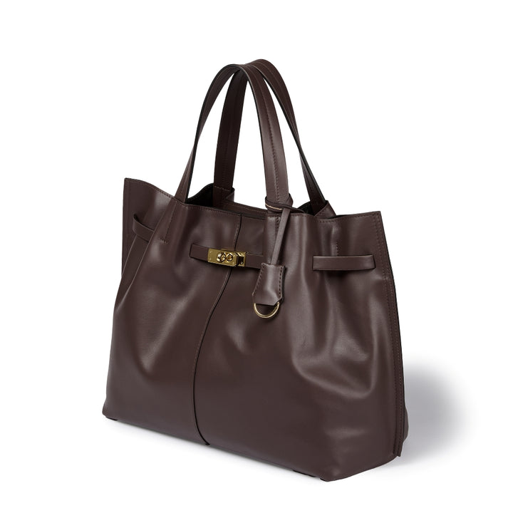 Sveva maxi leather handbag with organized interior and turn-lock closure