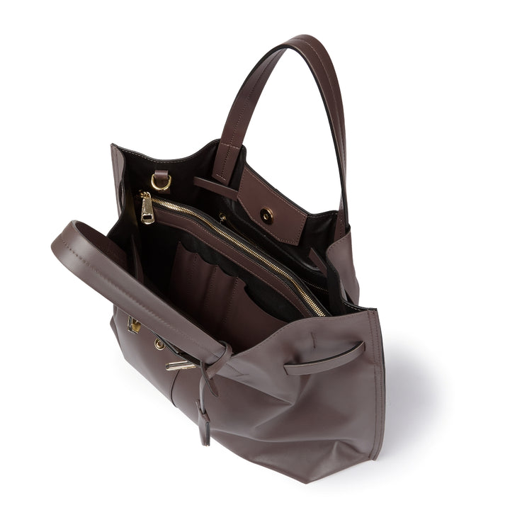 Sveva maxi leather handbag with organized interior and turn-lock closure