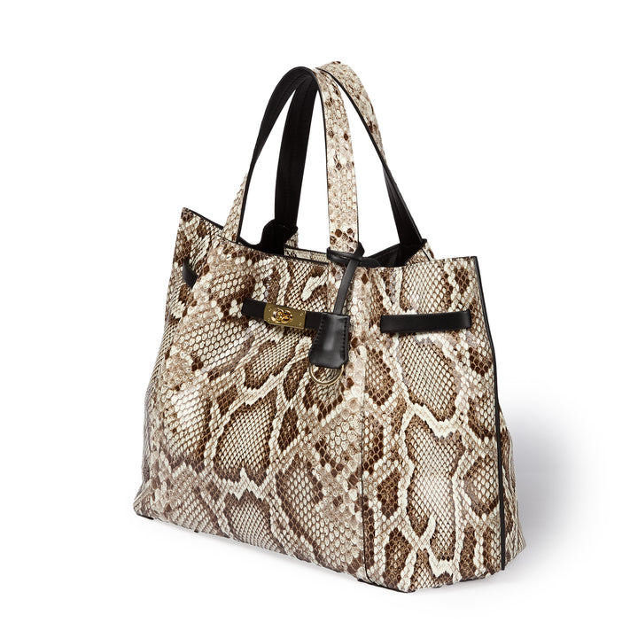 Sveva Maxi in genuine python leather with logo jacquard shoulder strap and black leather details