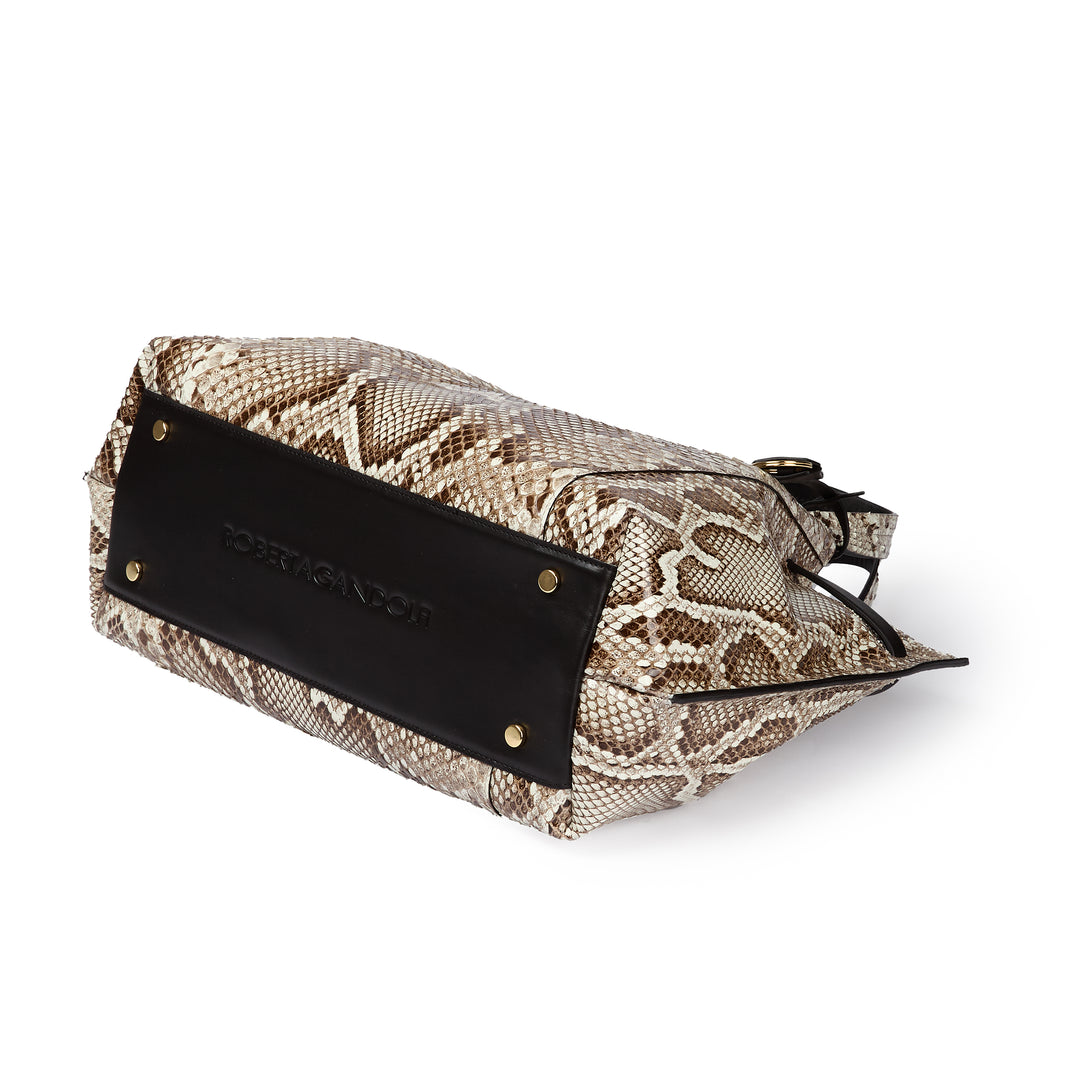 Sveva Maxi in genuine python leather with logo jacquard shoulder strap and black leather details