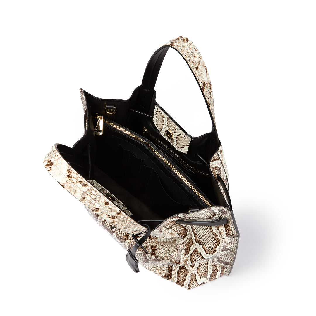 Sveva Maxi in genuine python leather with logo jacquard shoulder strap and black leather details