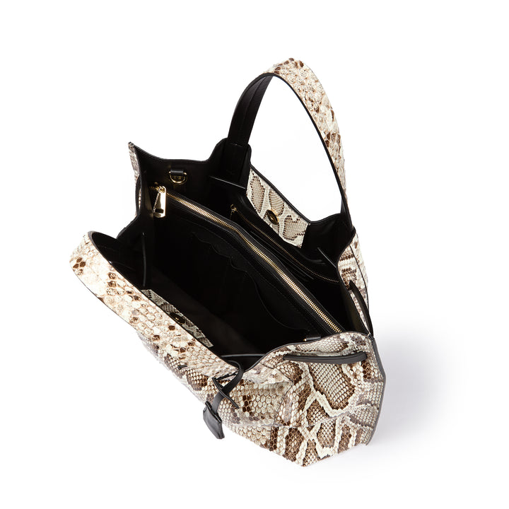 Sveva Maxi in genuine python leather with logo jacquard shoulder strap and black leather details