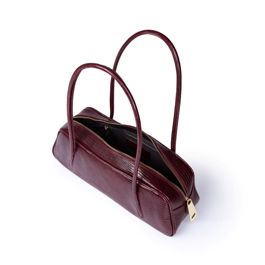 Celine Tejus – Elongated Lizard-Print Leather Bag with Integrated Handles