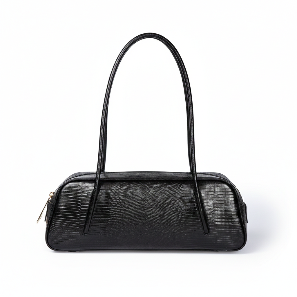 Celine Tejus – Borsa Allungata in Pelle Stampa Lucertolino con Manici Incassati