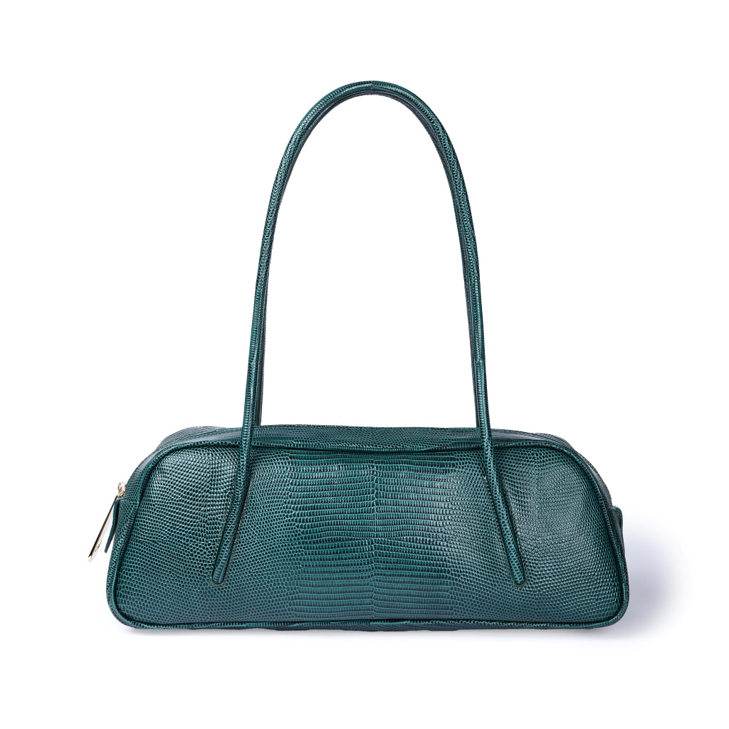 Celine Tejus – Elongated Lizard-Print Leather Bag with Integrated Handles