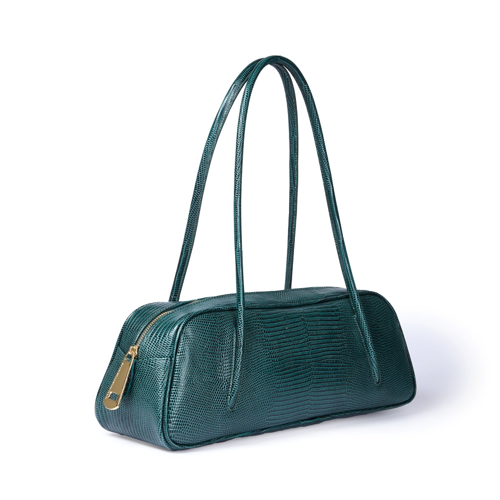 Celine Tejus – Elongated Lizard-Print Leather Bag with Integrated Handles