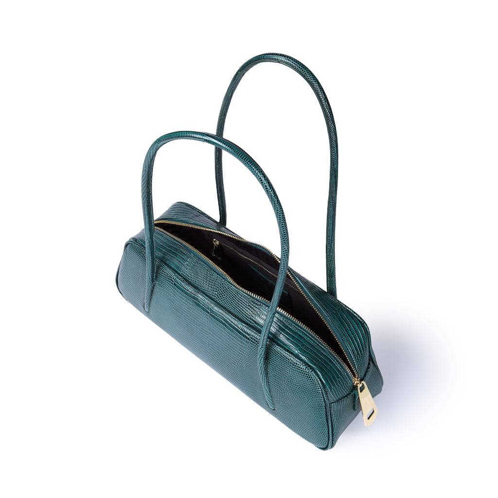 Celine Tejus – Elongated Lizard-Print Leather Bag with Integrated Handles
