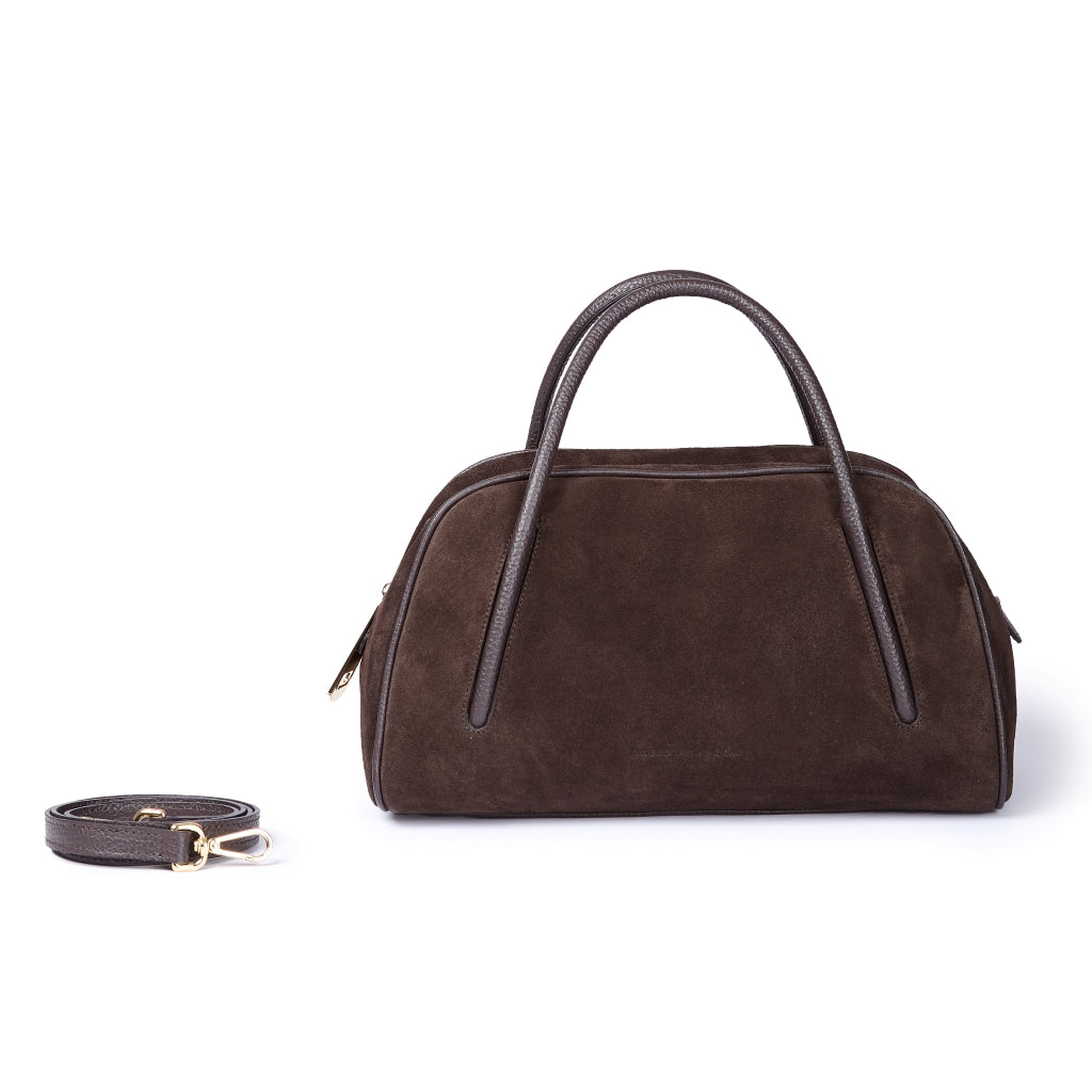 Celine Handbag Suede – Suede and Grained Leather Bowler Bag with Shoulder Strap
