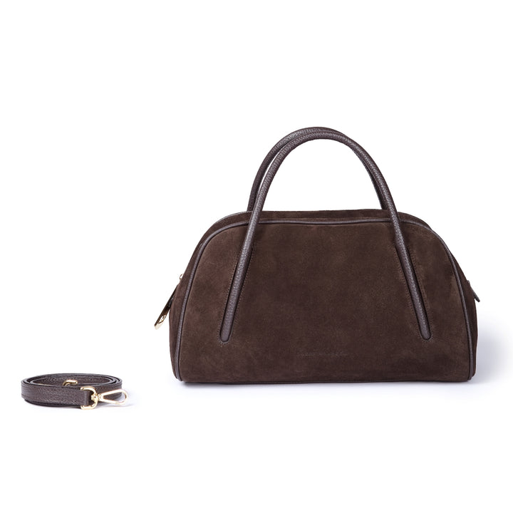 Celine Handbag Suede – Suede and Grained Leather Bowler Bag with Shoulder Strap