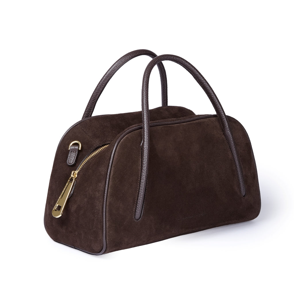 Celine Handbag Suede – Suede and Grained Leather Bowler Bag with Shoulder Strap