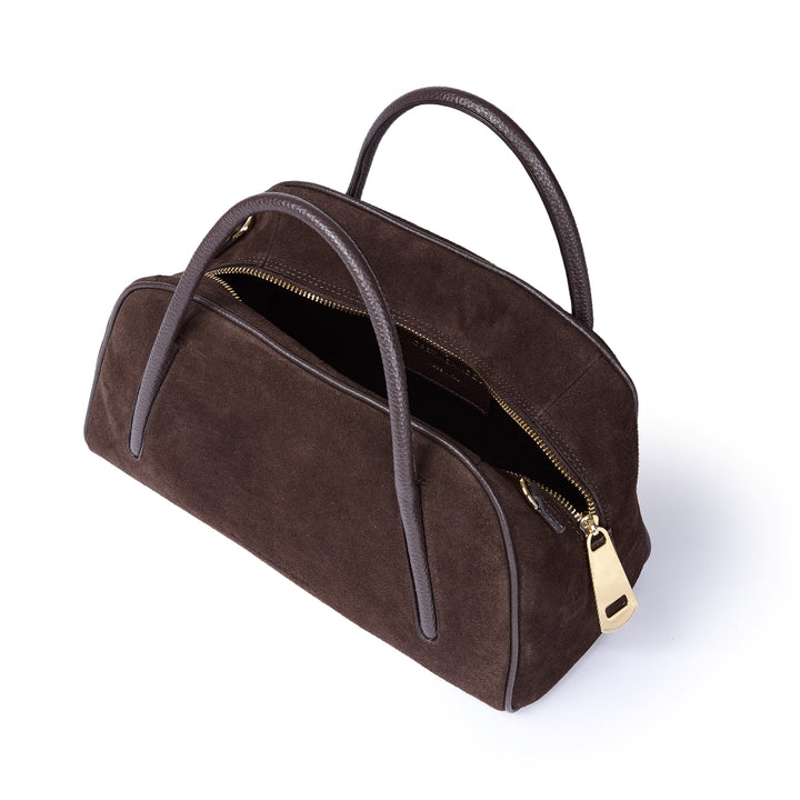 Celine Handbag Suede – Suede and Grained Leather Bowler Bag with Shoulder Strap